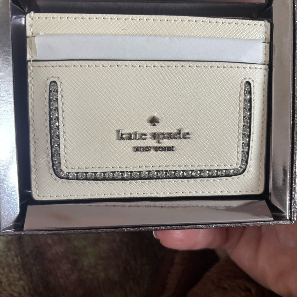 Kate Spade Ivory Card Holder with Silver Accents